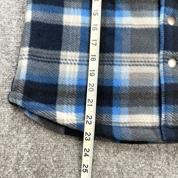 Eddie Bauer Sherpa Lined Flannel Jacket Boys 10-12 Snap Front Blue Plaid Shacket - Picture 11 of 12